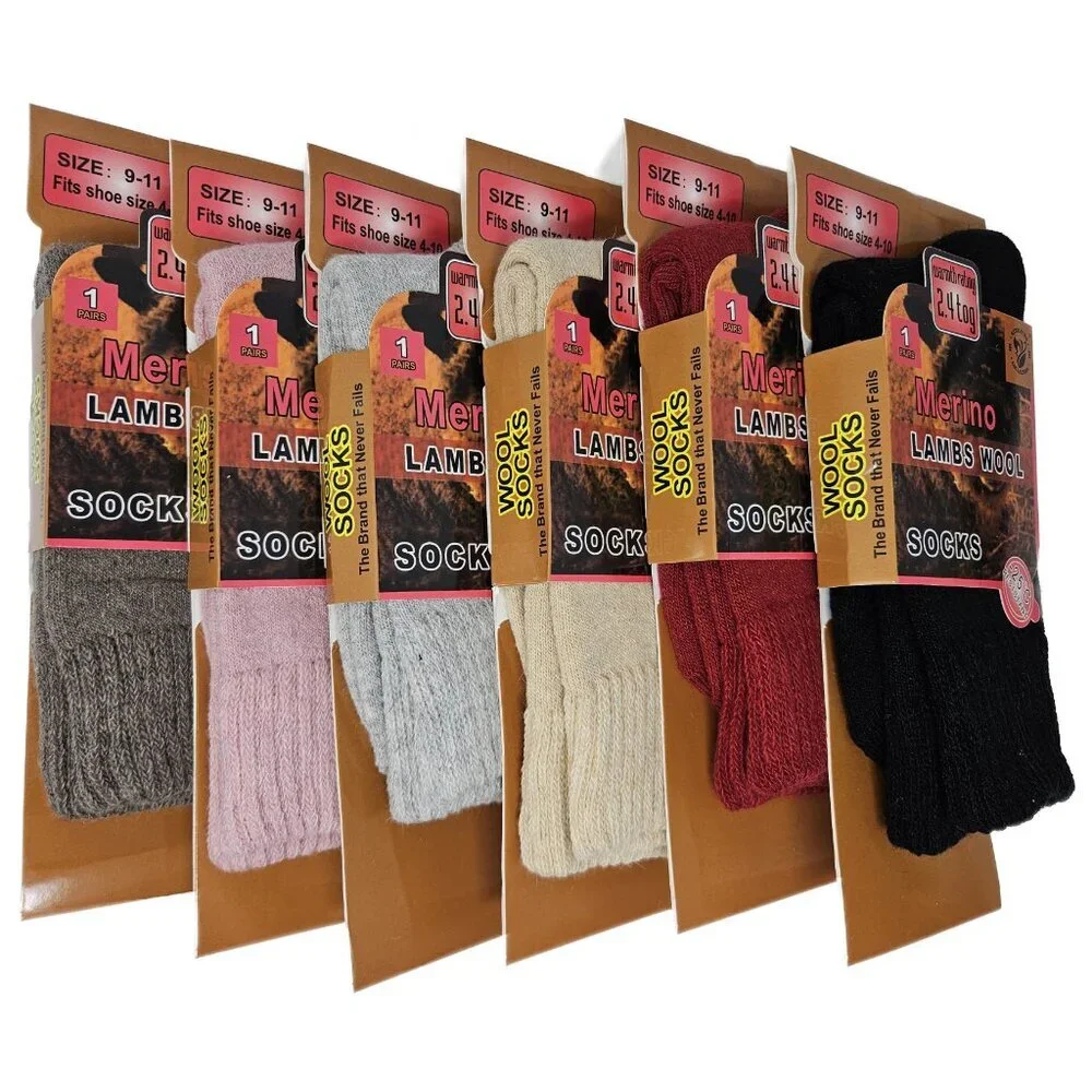 6 x Women Lamb Wool Socks Warm Winter Hiking Merino Lamb Wool Socks, Size 9-11